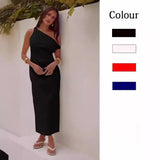 Fongt Spring And Summer New Solid Color Inclined Shoulder Open Shoulder Sexy Medium Long Dress 88112-Outfit