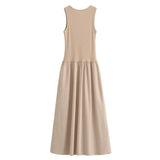 Fongt New Two-Color Splicing Sleeveless Long Vest Dress Dress