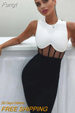 Dress Women's Summer 2023 Black and White Bodycon Dress Sleeveless Mesh Insert Sexy Party Dress Evening Club