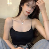 Fit Sleeveless Tank Top Summer Women's Camisole Lightweight Crop Top Spagetti Strap Solid Color Casual Base Shirt-Outfit