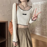 Fongt Back Bottom Top White High-Waisted Short-Sleeved Knitted Shirt Women In Spring And Autumn Strapped Ribbons To A Body-Repair