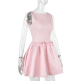 Solid Sleeveless Front Bow Mini Dress-Outfit