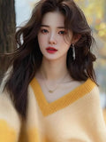 Fongt V-Neck Gradient Knitted Jersey Woman 2025 New European Top Temperament Loose Soft Sweater
