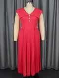 Fongt Spring And Summer Temperament V-Neck Dress Country Wind White Red Folded Dress Elegant Dress