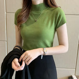 Women Clothing Korean Knitted Women Top Blusas Mujer De Moda Spring Summer New Solid Slim Turtleneck Blouse Blusas