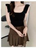 Fongt Ice Silk Lotus Leaf Side Small Flying Sleeve Sleeve Vest Design Small Sense Of Small Summer Outside Through The Knitted Sleeveless