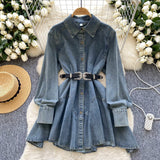 Fongt Dress New Chic Hong Kong Flavor Retro High-End Relaxed Thin Irregularly T-Shirted With Waist Denim Dress Woman