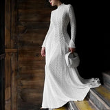 Fongt Temperament Dress Women's New Spring 2025 New Standing Collar Mesh Half-Perspective High-End Long Sleeve Swing