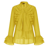 Elegant Blouse OL Style Stand Collar Shirts Ruffled Tops 2022 VONDA Female Casual Baggy Blusas