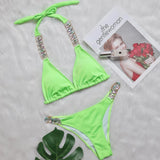 Fongt Bikini Ribbon Luxury Diamond Swimwear Sexy Metal Chain Accessories