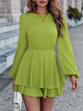 Fongt 2024 Autumn / Winter Fashion Women's Wear Trend Solid Color Round Collar Waist Knit Long Sleeve Jumpsuit-Outfit