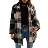 Fongt Women's Autumn And Winter Long Sleeve Double Pocket Lattice Hairy Large Fashion Coat