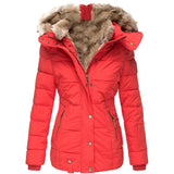 Fongt Warm Wool Collar Cotton Clothes Women Zipper Long Sleeve Hooded Cotton Coat W128