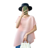 Fongt Folded Round Collar Folding Top In The Long Loose Thin Irregular Spring Blouse Summer Design T-Shirt