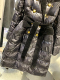 QUALITY Newest Winter 2023 Designer Coat Women's Double Row Velvet Splicing Belted Long Down