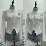 Fongt Shooting Irregular Zipper Collar Short Small Coat With Long Sleeves And Bottom Shirt 2680