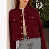 Red Solid Gold Button Jacket-Outfit