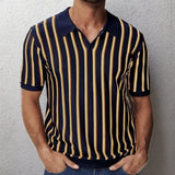 Fongt Men's High Quality Summer Collar Temperament Striped POLO Shirt Men's Short-Sleeved Top