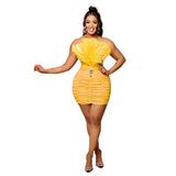 Fashion Women's Solid Color Feather Strapless Sleeveless Skirt Dress-Outfit