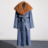 High Fashion Temperament Coat 2025 Summer New Belt Splicing Long Denim Wind Coat