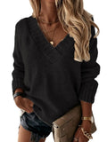 Fongt New Sweater Women's Autumn And Winter Solid Color V-Neck Long-Sleeved Knitted Shirt