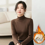 Modal Pullover Tops Women Casual Slim Thicken Fleece Lined Tshirt Korean Half Turtleneck Lambwool Fluff Tee Warm