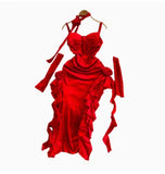 Fongt Red Velvet Sling Dress Woman Irregular Opening Sexy Bag Hip Heavy Industry Dress Dress 0453