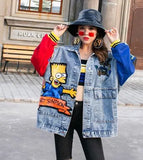 Jacket Outerwear Autumn Fashion Cartoon Sequin Print Long Sleeve Jackets Coat Loose Streetwear Female Denim Jacket