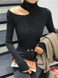Knitted Women high neck Sweater Sexy Off Shoulder Pullovers Turtleneck Autumn Winter Basic Women Sweaters Slim Fit Tops-Outfit