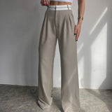 Fongt 2023 New Solid Color Fashion Show Thin Casual Pants Niche Design Sense Drag Floor Suit Pants-Outfit
