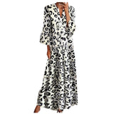 Boho Leopard Print Maxi Dresses Women's Casual V-Neck Full Sleeve Long Dress Ladies Summer Beach Party Vestidos Feminina-Outfit