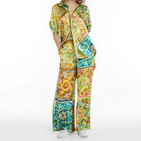 Fongt Women's Hot Flower Printing Tie With Short-Sleeved Fashion Suit