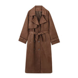 Fongt And Winter Women's Retro Loose Long-Sleeved Belt Double Buckle Wind Coat