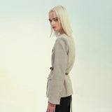 Fongt New British Splicing Colliding Color Leather Splicing Back With Small Suit Jacket With Belt 1226
