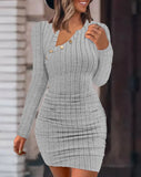 New Women's Solid Color Off-The-Shoulder Diagonal Collar Tight Wrap Hip Stylish Slim Sexy Long-Sleeved Dress-Outfit