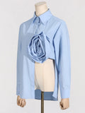 Fongt Summer New Fashion Casual Wind Lapel Flower Splicing Design Sense Hollow Out Slit Long-Sleeved Jacket Women-Outfit
