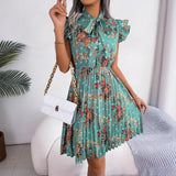 Shooting 2025 Spring And Summer Temperament Flowers Tied Waist Swing 100 Folding Skirt Women's