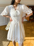 Fongt Dress New White Embroidered Lace Dress French Design Temperament Famous Women's Dress