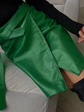 Green Skirt Bandage Mini Split PU Sexy Women Leather Crocodile Pattern Straight Short Skirt E Girl Fashion Skirt