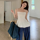 Bra Strap Tank Top Korean Summer Solid Color Slim Fit Fashion Style Versatile-Outfit