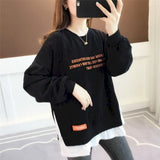 New Spring Autumn Pullover Women's Thin Loose Korean Style Fake Two-piece Blouse Clothes Letter Printing Sweatshirt