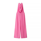 Fongt Neck Jumpsuit 2025 Summer Temperament Hanging Neck Bare Back Sleeveless High-Waisted Broad Leg Jumpsuit
