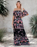 Fongt And Summer 2025 New Shoulder-To-Shoulder Red Flower Printing Long