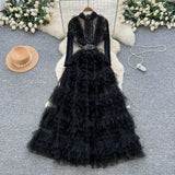 Fongt Light Luxury Famous 媛 Heavy Industry Embroidery Embroidery To Close The Waist Net Velvet Pong Pong Dress Female Thin Temperament Elegant Dress