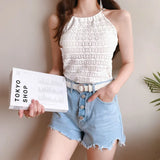 Fongt New Women Hanging Neck Knitted Empty Pattern Sling Sling Inside And Outside Wearing A Dozen Bottom Shirt