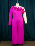 Fongt Single Shoulder Collar Wood-Eared Jumpsuit Commuting Wind High Waist Casual Tights Jumpsuit