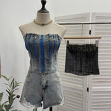 Fongt Shooting Retro Do Old Zipper Niche Vest Rivet Water Wash Denim Braid Short Open Shirt Wrapped Brae 8901