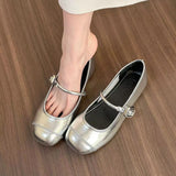 Fongt Round Head Light Mouth Mary Jane Shoes Women 2025 New Spring And Summer Word With Flat Bottom Simple Women's Singles Shoes With Skirt