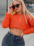 Women Ribbed Sweater Sexy Crop Sweaters 2022 Autumn Winter Loose O-neck Pullover Female Solid Long Sleeve Lady