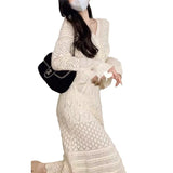 Fongt Small Fragrant Wind Hollow Knitted Suit Women 2025 Early Autumn High-End Temperament Half Dress Two Sets